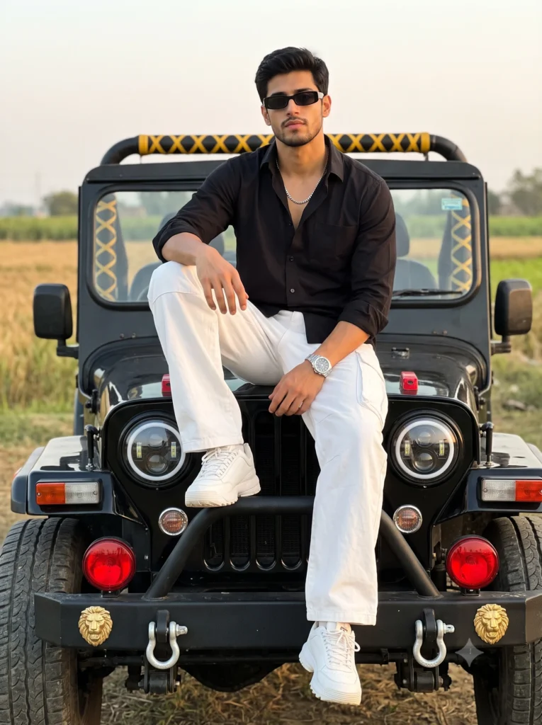 South Asian Man on Custom Vintage Jeep