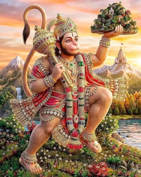 Divine Hanuman Carrying the Dronagiri Mountain