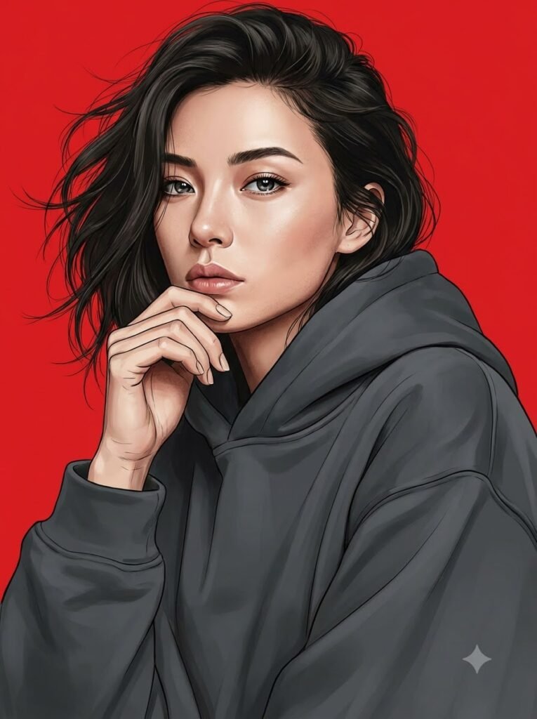 Cinematic Digital Portrait of a Woman in a Dark Hoodie — Image 5
