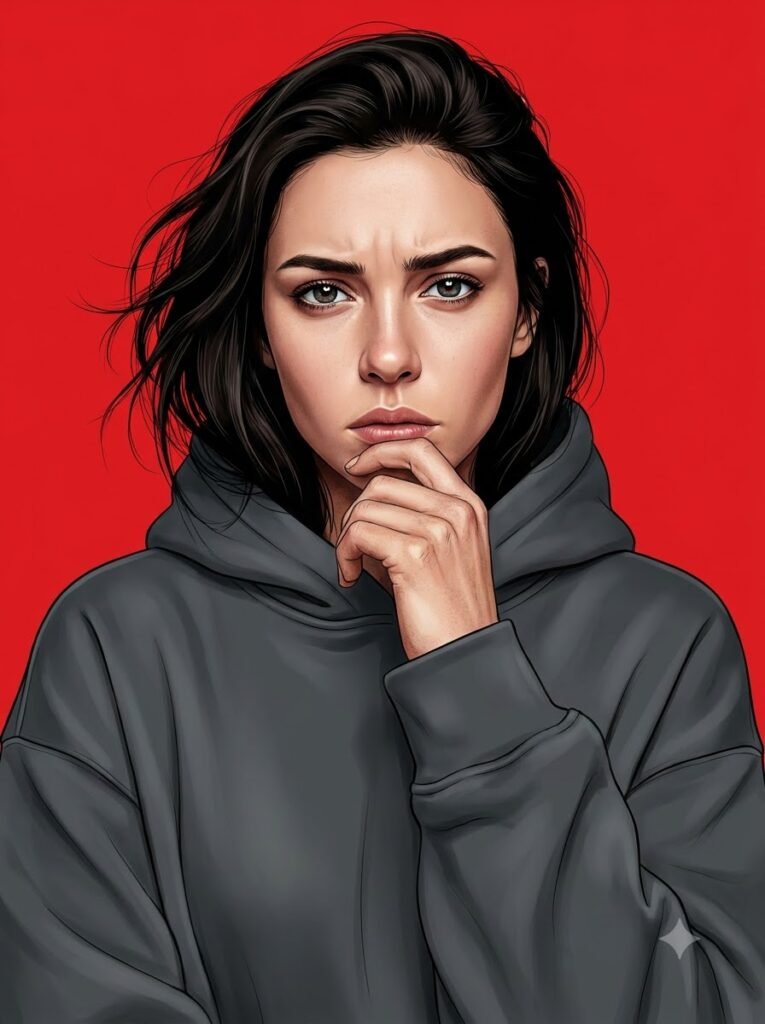 Cinematic Digital Portrait of a Woman in a Dark Hoodie — Image 3