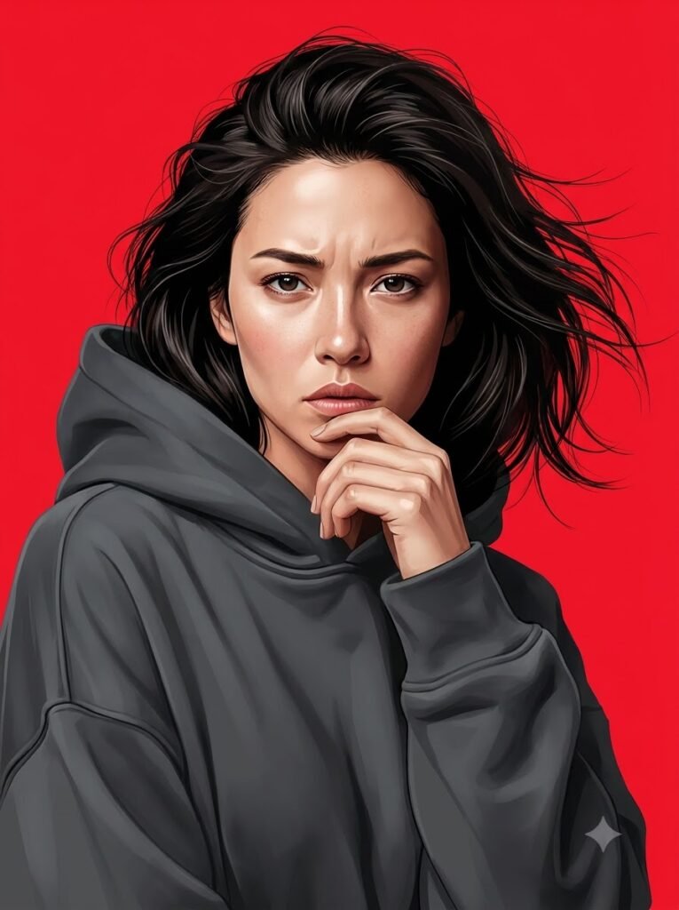 Cinematic Digital Portrait of a Woman in a Dark Hoodie — Image 4