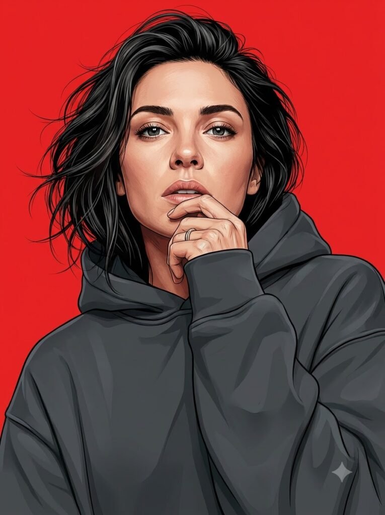 Cinematic Digital Portrait of a Woman in a Dark Hoodie — Image 2